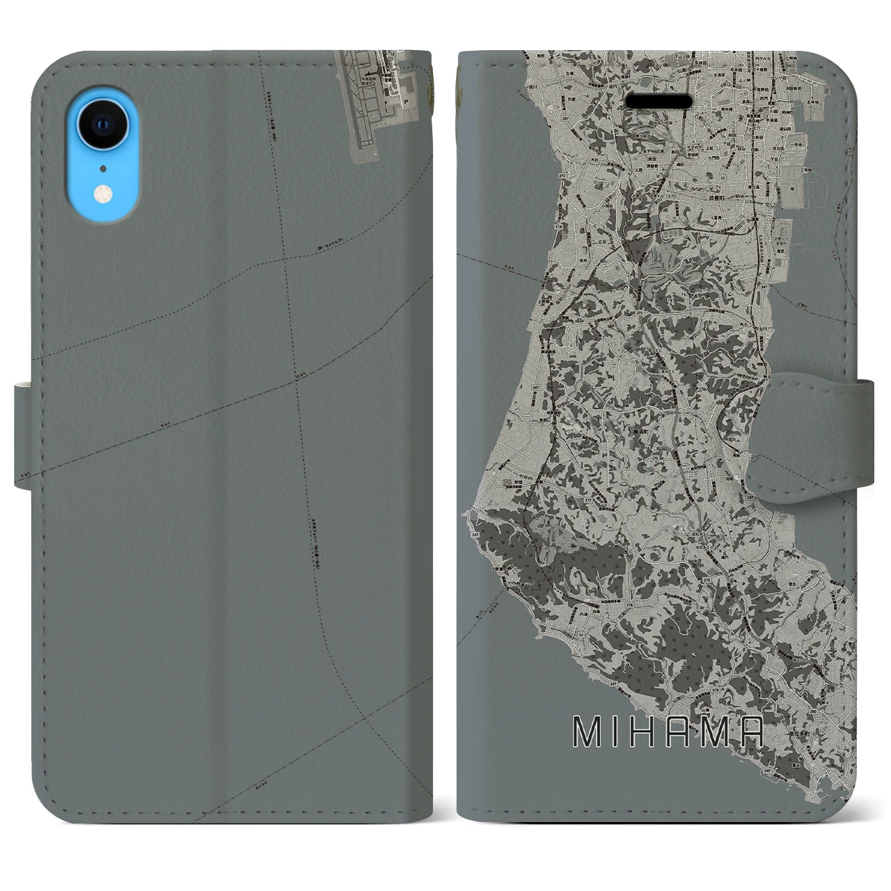 【美浜(愛知県)】地図柄iPhoneケース(手帳タイプ)モノトーン・iPhone XR 用