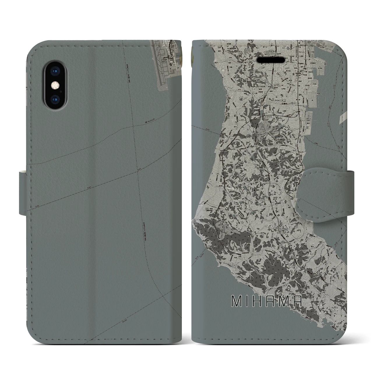 【美浜(愛知県)】地図柄iPhoneケース(手帳タイプ)モノトーン・iPhone XS / X 用