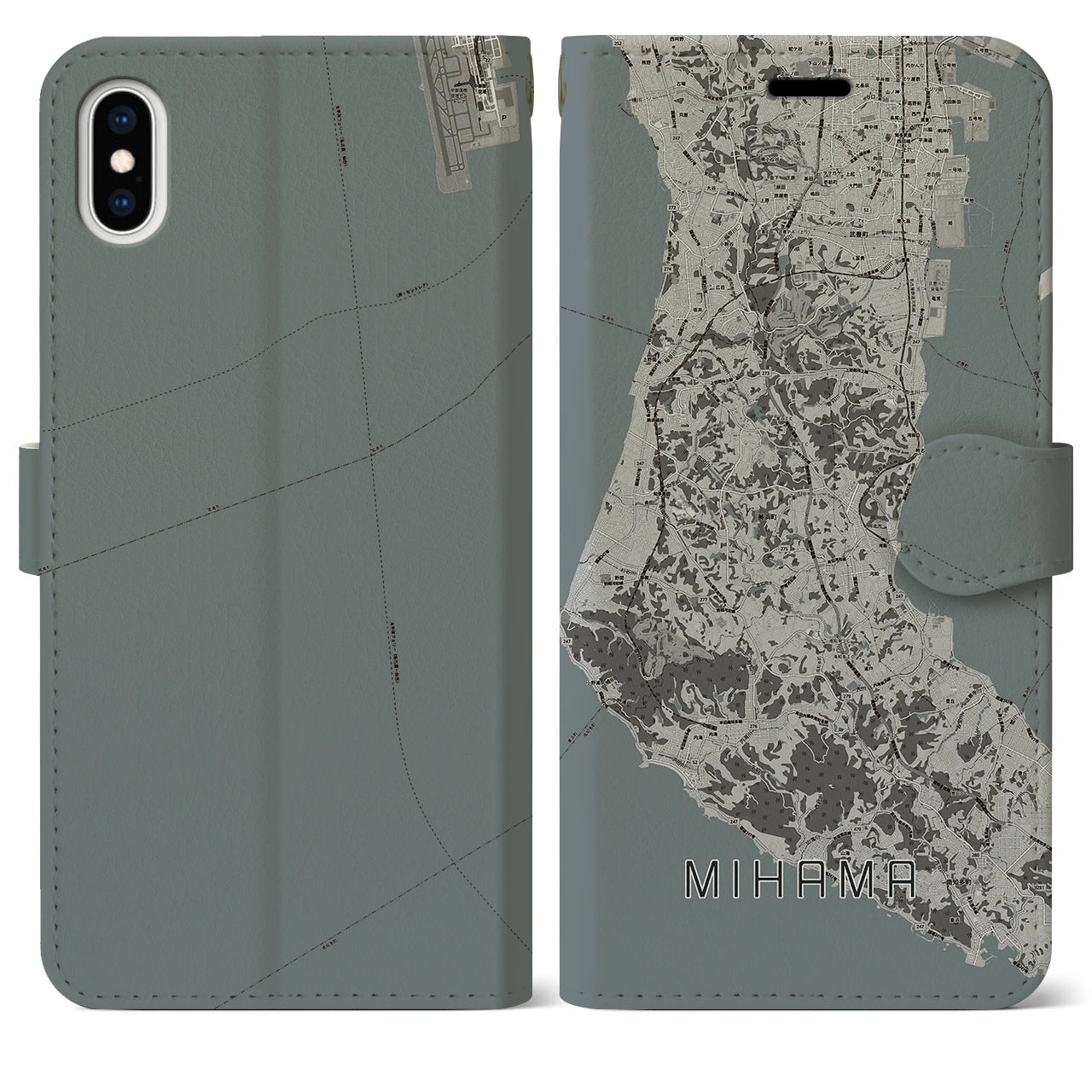 【美浜(愛知県)】地図柄iPhoneケース(手帳タイプ)モノトーン・iPhone XS Max 用