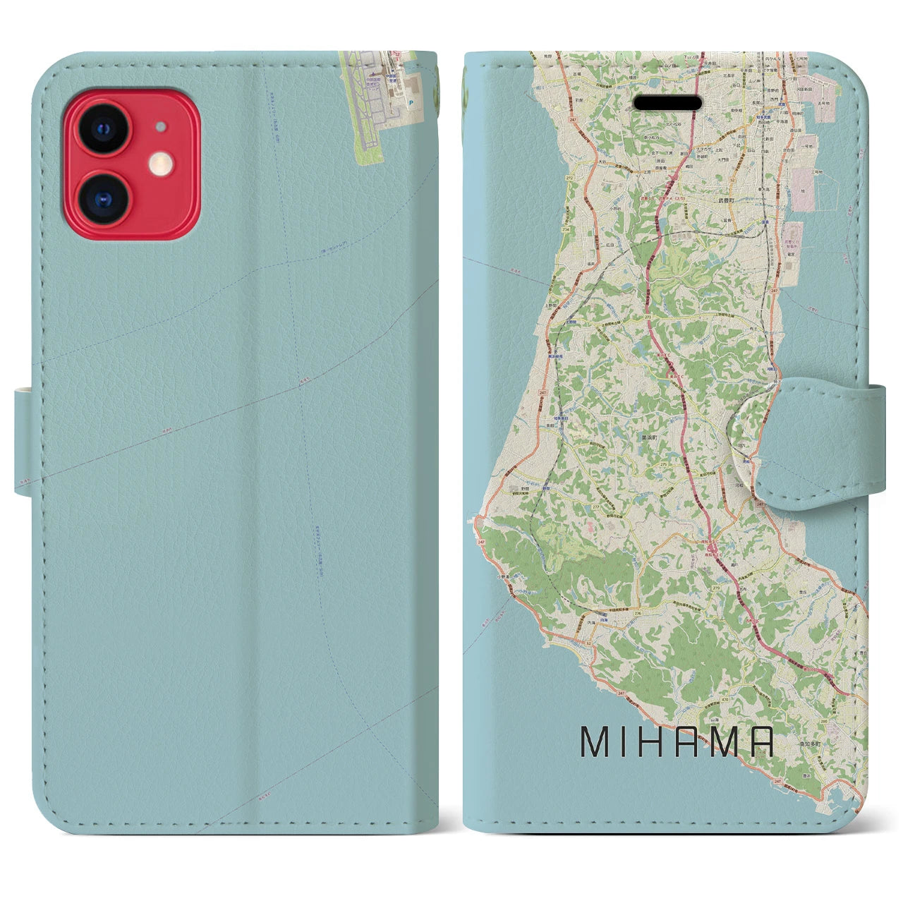 【美浜(愛知県)】地図柄iPhoneケース(手帳タイプ)ナチュラル・iPhone 11 用