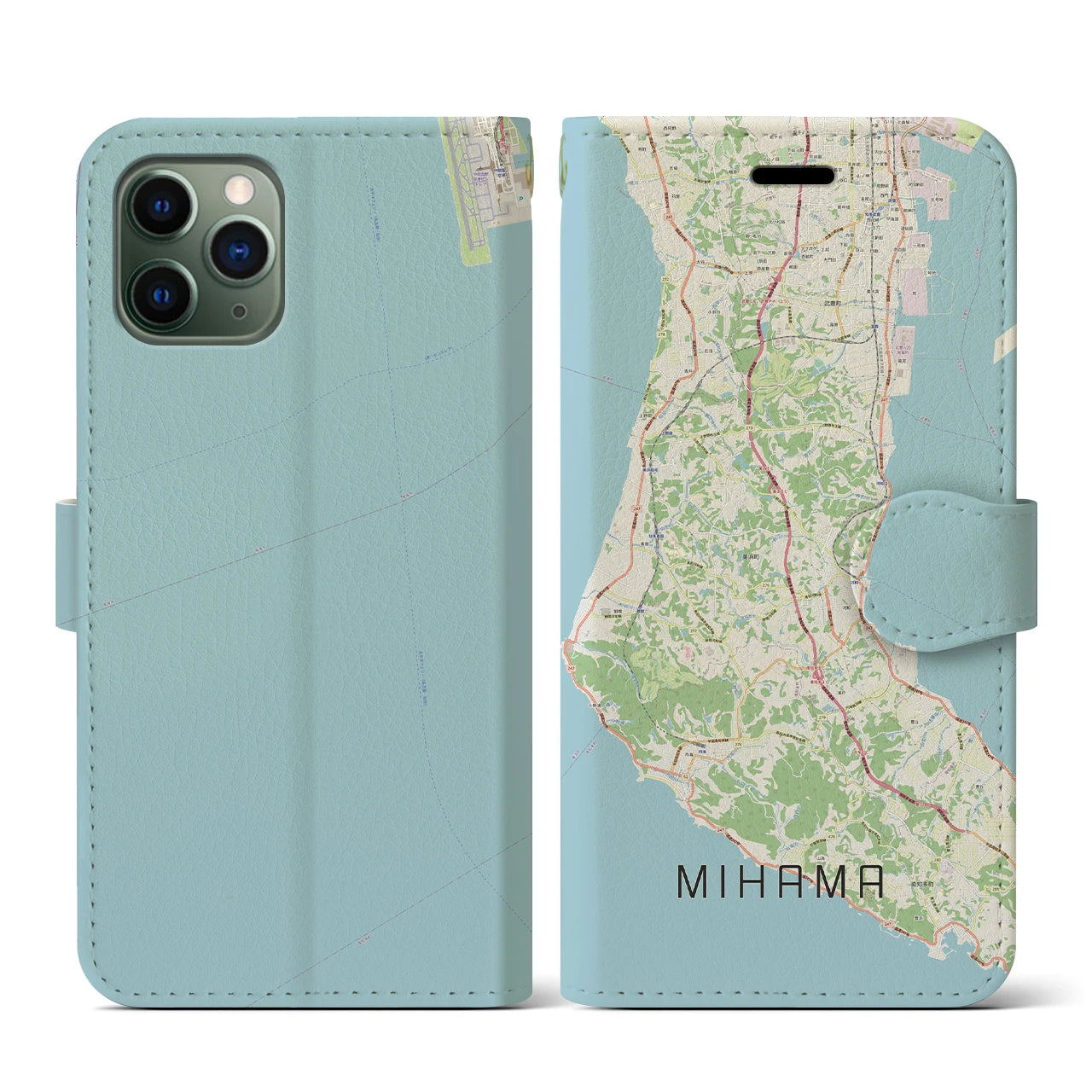 【美浜(愛知県)】地図柄iPhoneケース(手帳タイプ)ナチュラル・iPhone 11 Pro 用