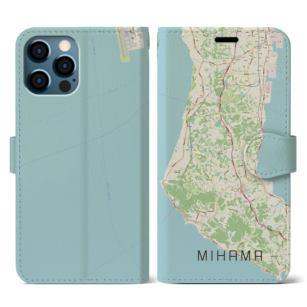 【美浜(愛知県)】地図柄iPhoneケース(手帳タイプ)ナチュラル・iPhone 12 / 12 Pro 用