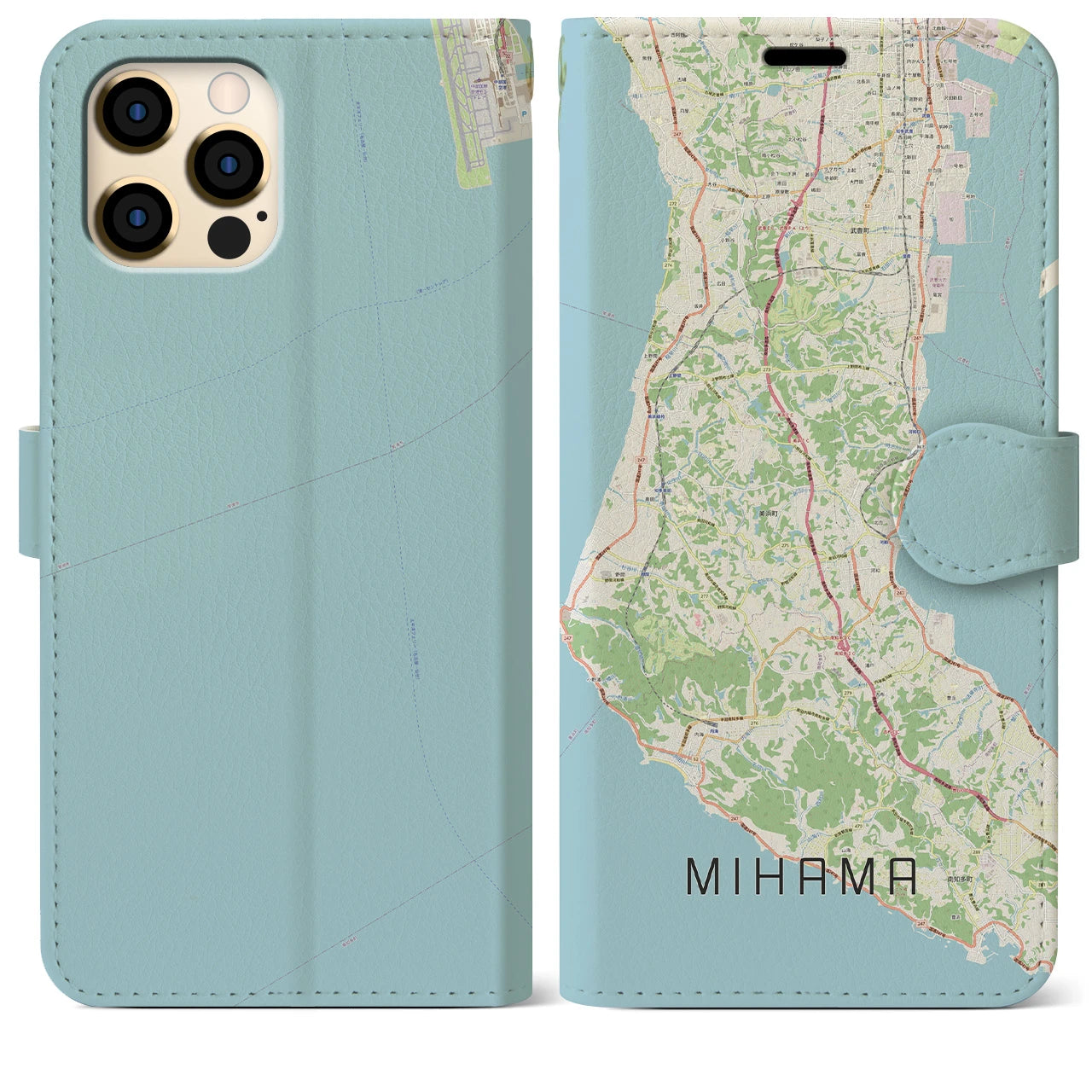 【美浜(愛知県)】地図柄iPhoneケース(手帳タイプ)ナチュラル・iPhone 12 Pro Max 用