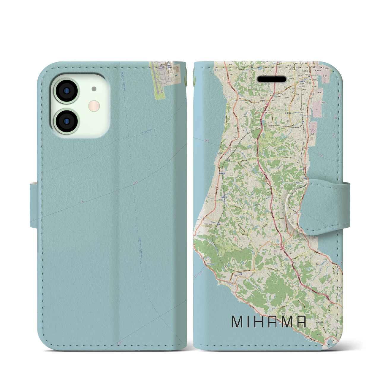 【美浜(愛知県)】地図柄iPhoneケース(手帳タイプ)ナチュラル・iPhone 12 mini 用