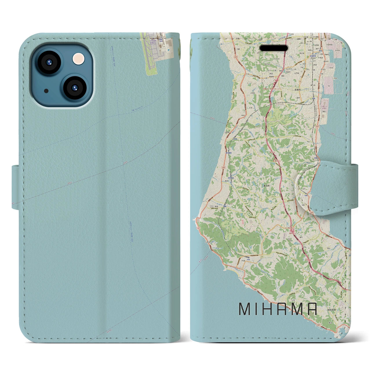 【美浜(愛知県)】地図柄iPhoneケース(手帳タイプ)ナチュラル・iPhone 13 用