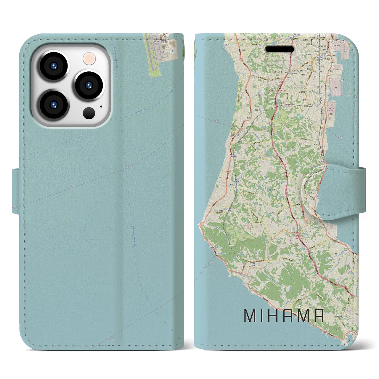 【美浜(愛知県)】地図柄iPhoneケース(手帳タイプ)ナチュラル・iPhone 13 Pro 用