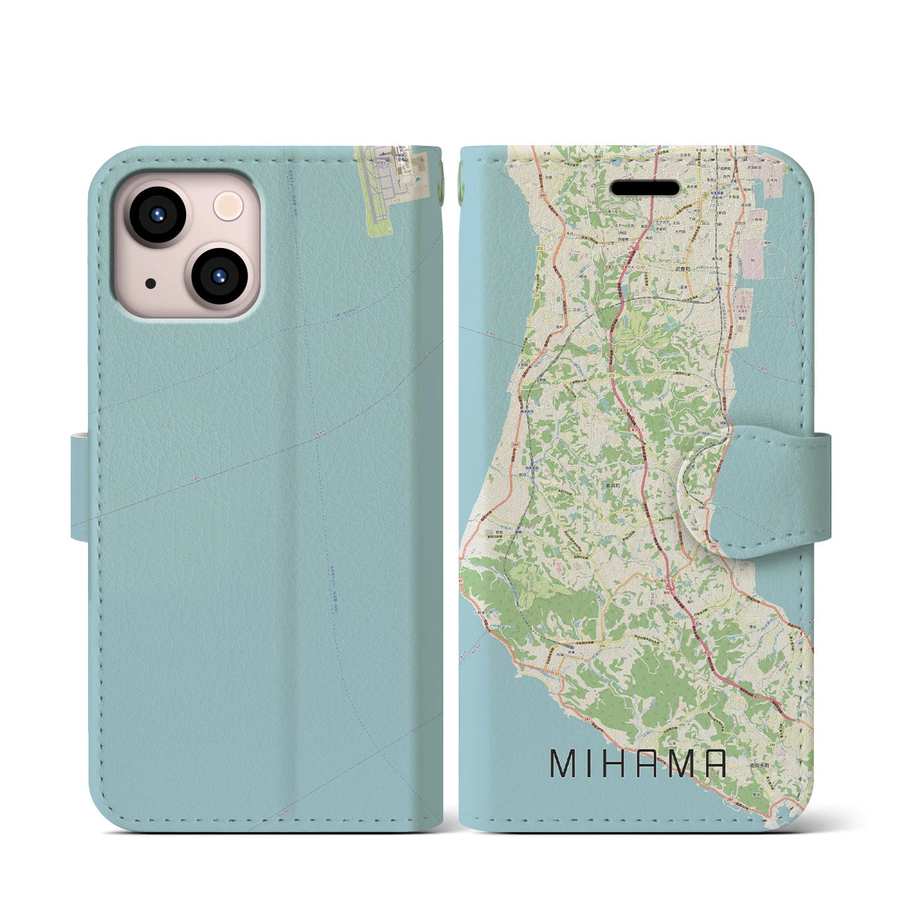 【美浜(愛知県)】地図柄iPhoneケース(手帳タイプ)ナチュラル・iPhone 13 mini 用