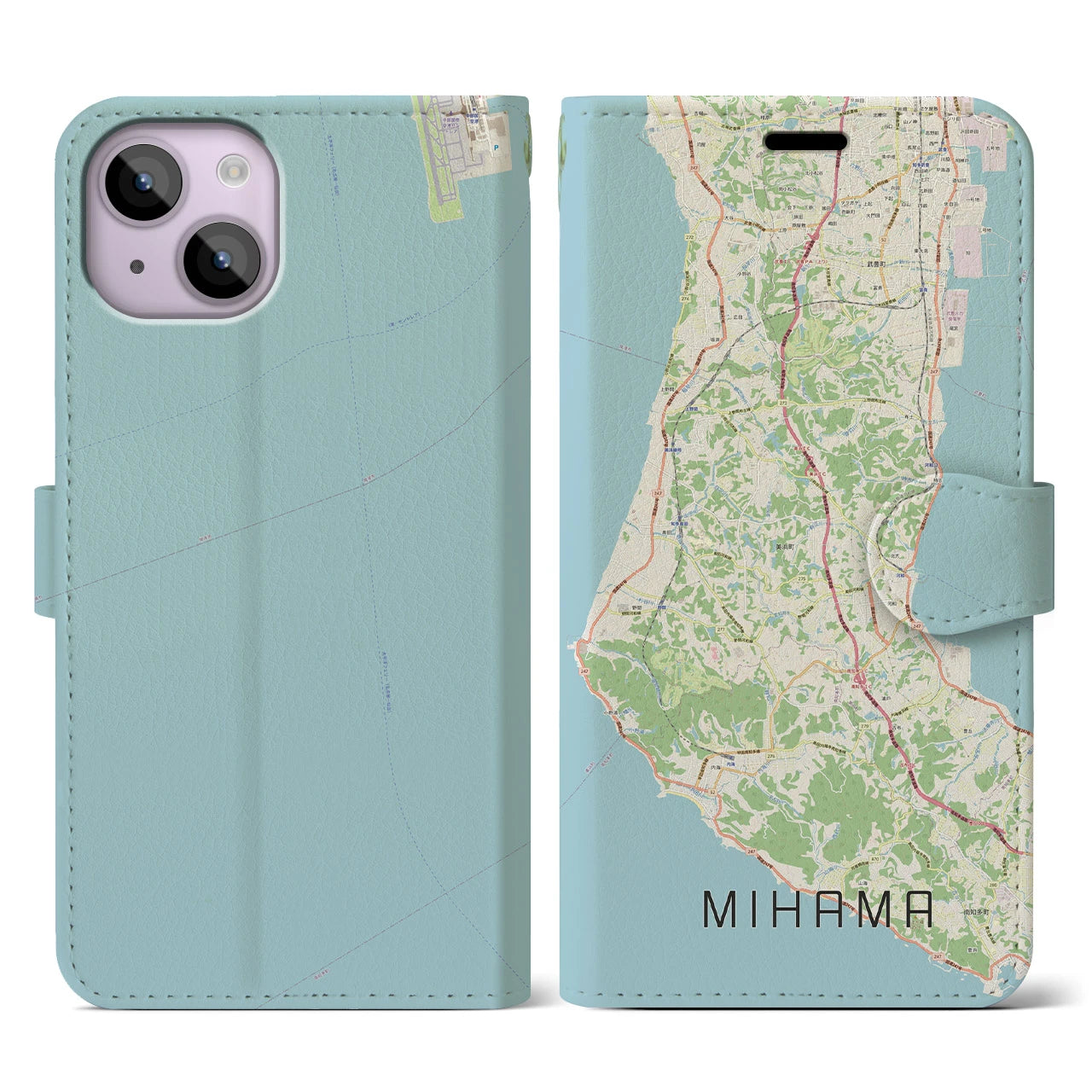 【美浜(愛知県)】地図柄iPhoneケース(手帳タイプ)ナチュラル・iPhone 14 用