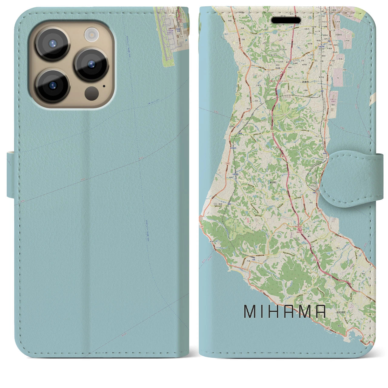 【美浜(愛知県)】地図柄iPhoneケース(手帳タイプ)ナチュラル・iPhone 14 Pro Max 用