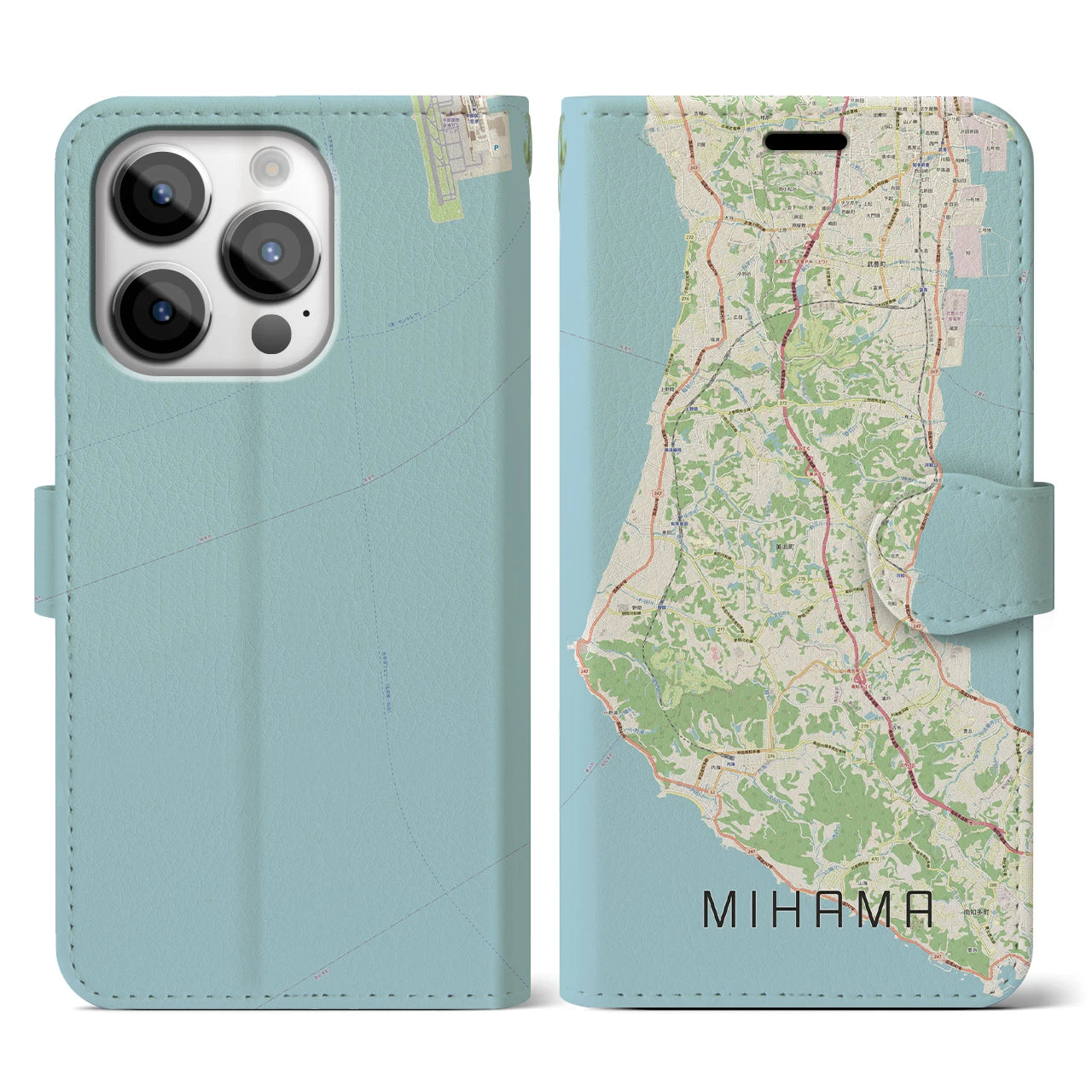 【美浜(愛知県)】地図柄iPhoneケース(手帳タイプ)ナチュラル・iPhone 14 Pro 用
