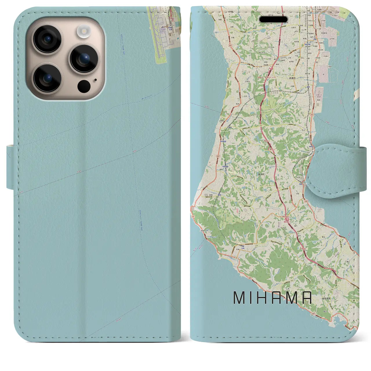 【美浜(愛知県)】地図柄iPhoneケース(手帳タイプ)ナチュラル・iPhone 16 Plus 用