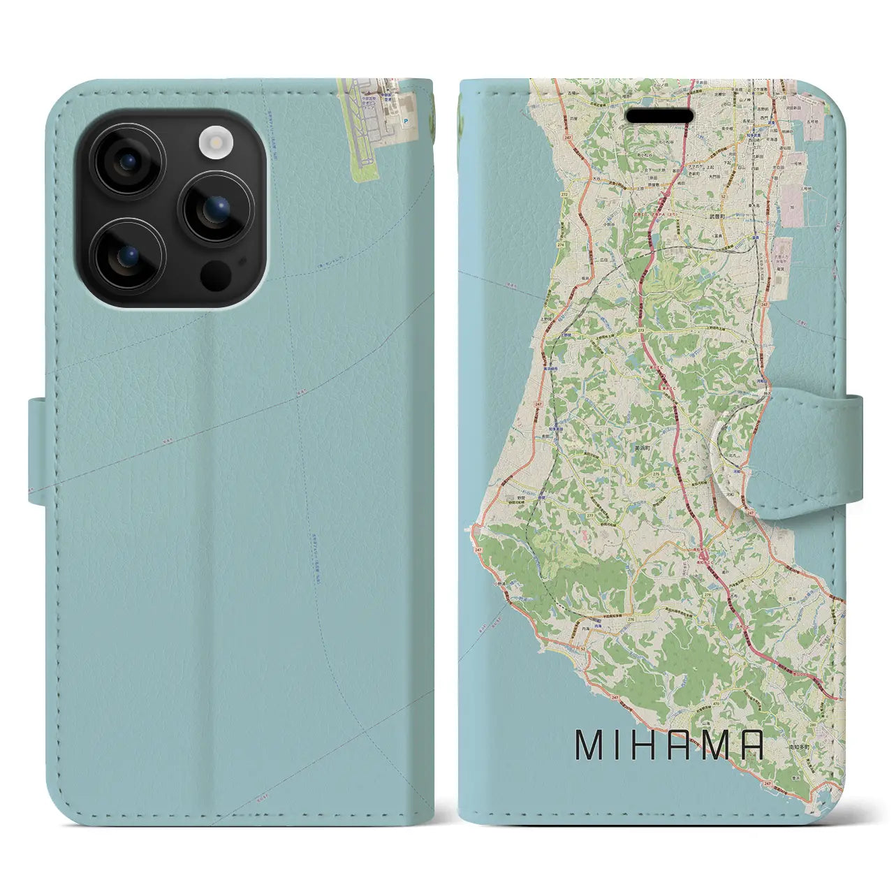 【美浜(愛知県)】地図柄iPhoneケース(手帳タイプ)ナチュラル・iPhone 16 用