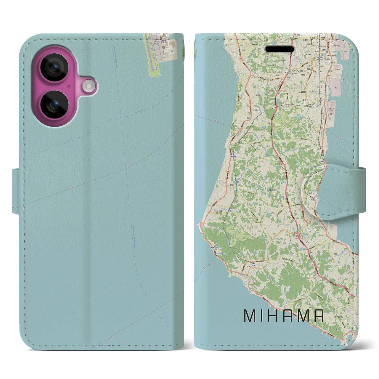 【美浜(愛知県)】地図柄iPhoneケース(手帳タイプ)ナチュラル・iPhone 16 Pro 用