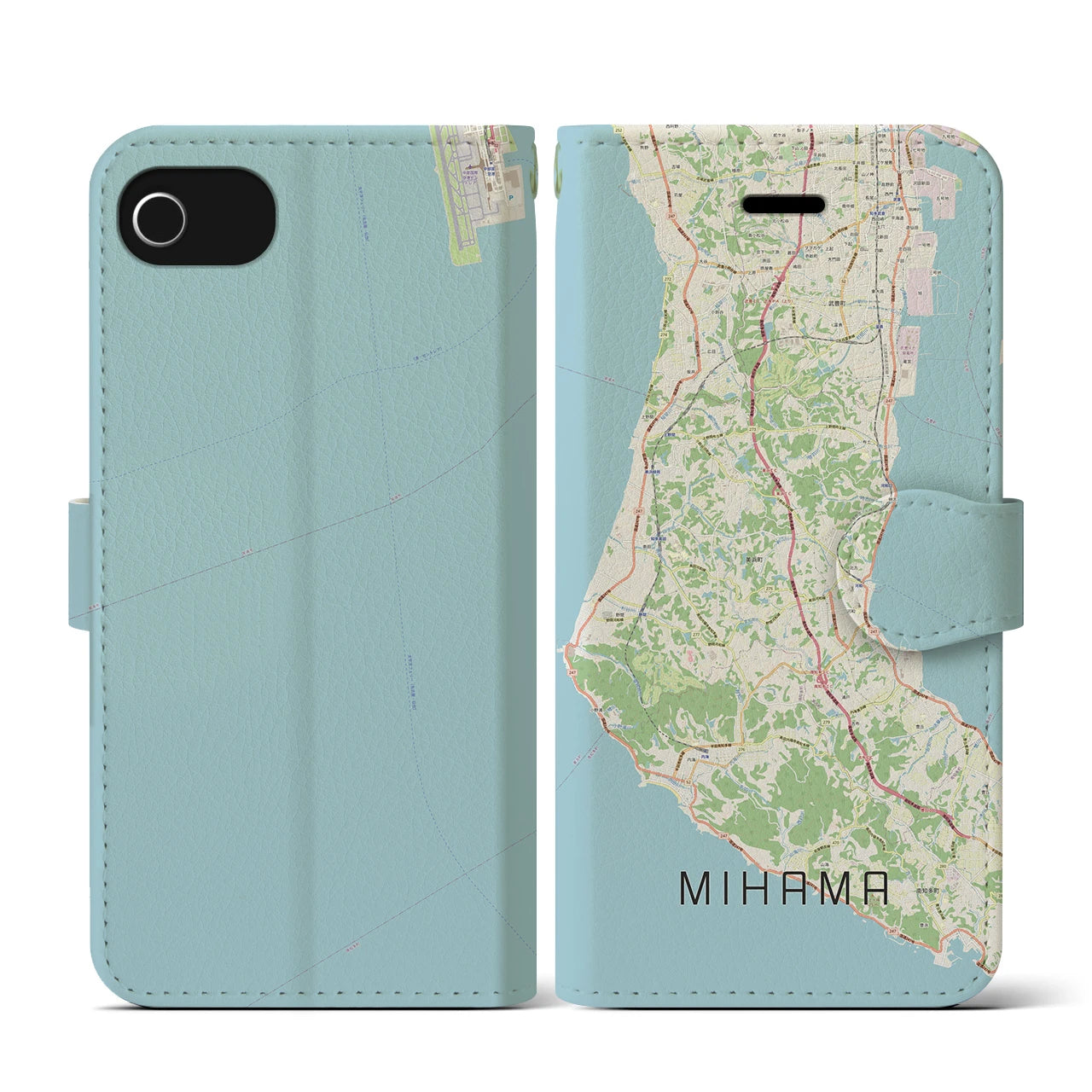 【美浜(愛知県)】地図柄iPhoneケース(手帳タイプ)ナチュラル・iPhone SE(第3 / 第2世代) / 8 / 7 / 6s / 6 用