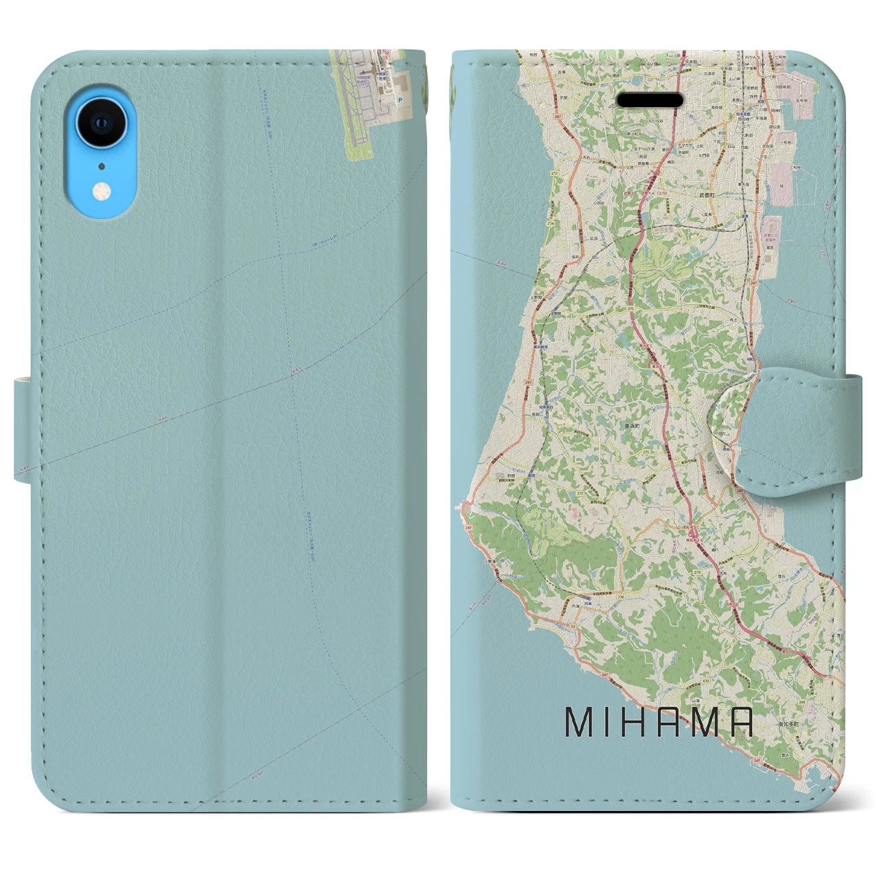 【美浜(愛知県)】地図柄iPhoneケース(手帳タイプ)ナチュラル・iPhone XR 用