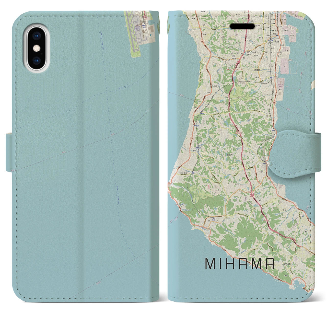 【美浜(愛知県)】地図柄iPhoneケース(手帳タイプ)ナチュラル・iPhone XS Max 用