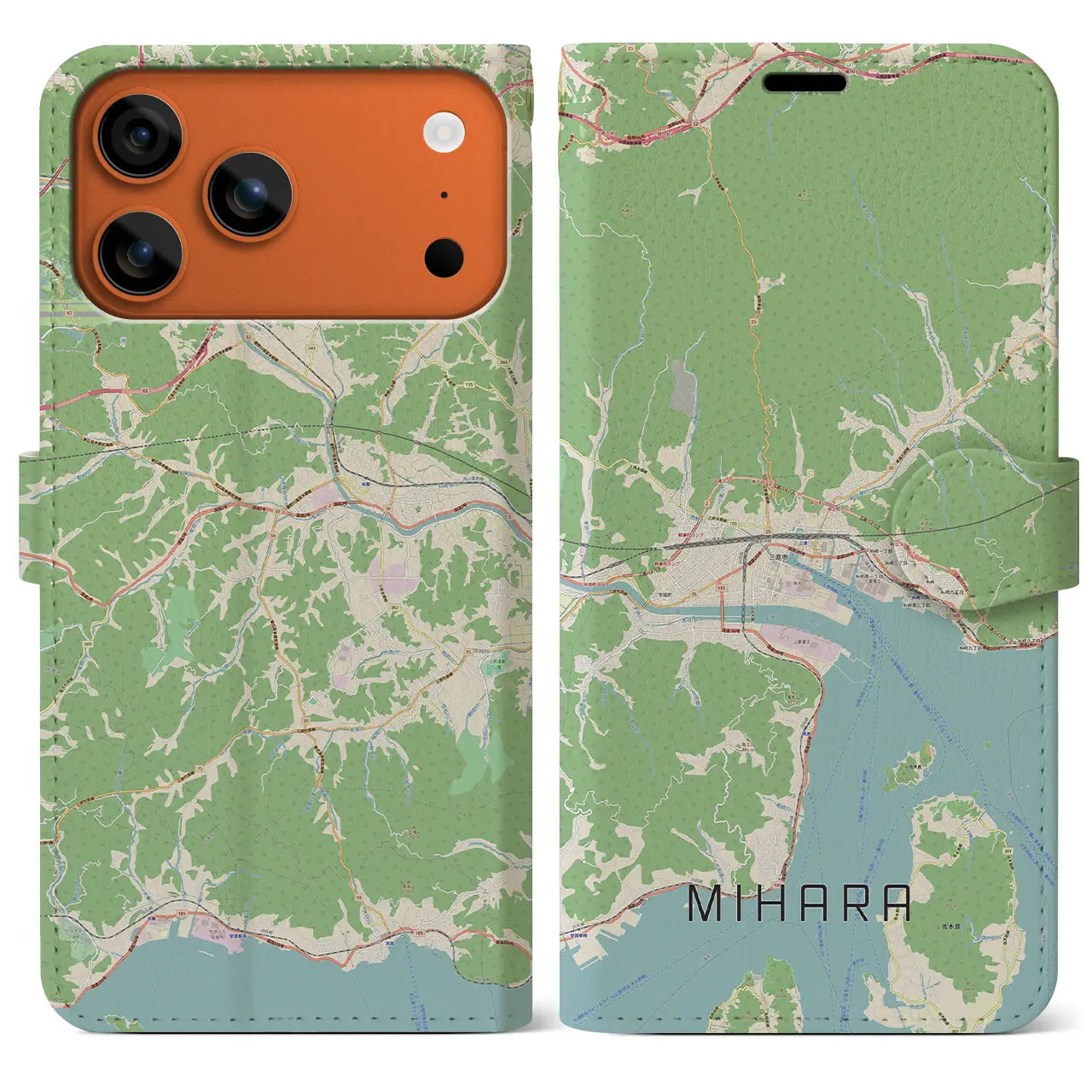 【三原(広島県)】地図柄iPhoneケース(手帳タイプ)ナチュラル・iPhone 17 Pro Max 用