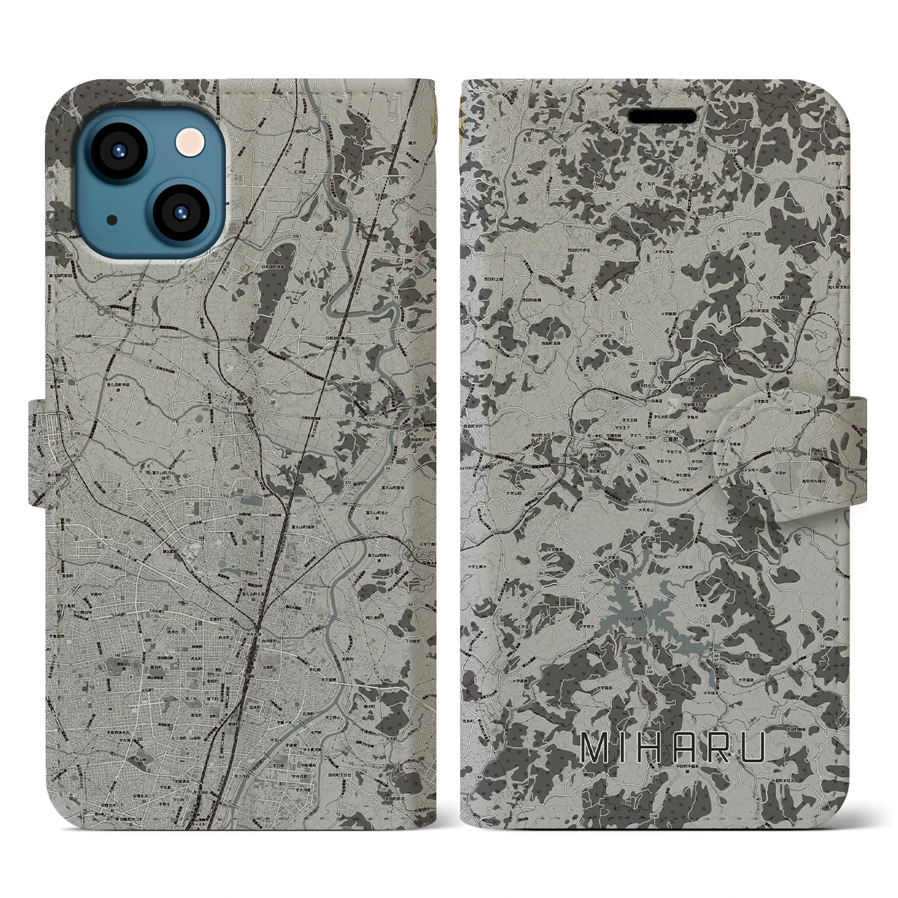 【三春(福島県)】地図柄iPhoneケース(手帳タイプ)