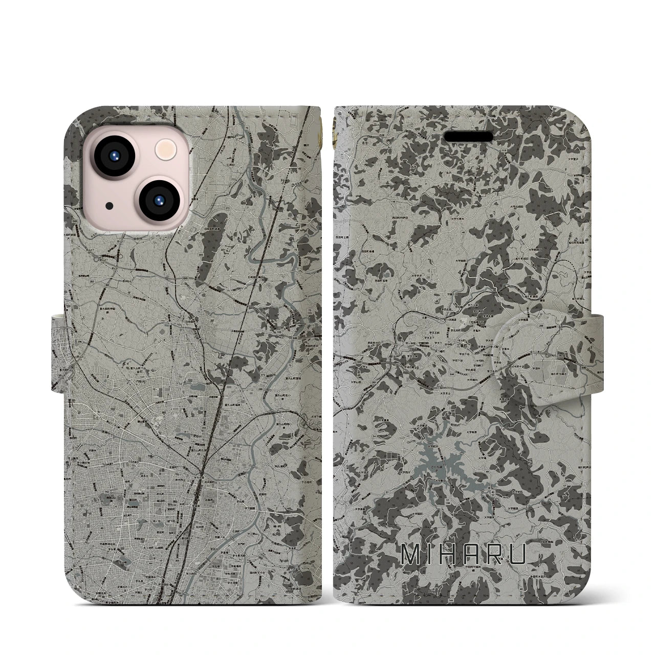 【三春(福島県)】地図柄iPhoneケース(手帳タイプ)