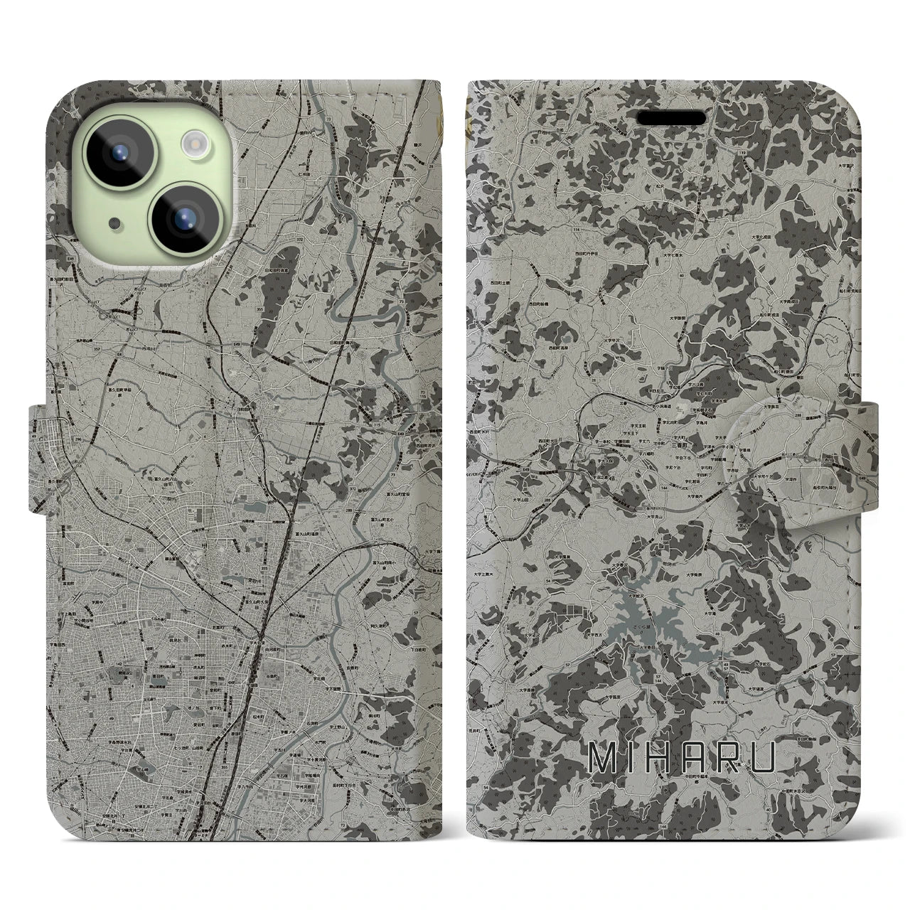 【三春(福島県)】地図柄iPhoneケース(手帳タイプ)