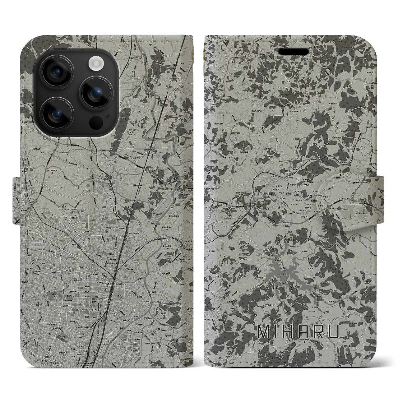 【三春(福島県)】地図柄iPhoneケース(手帳タイプ)