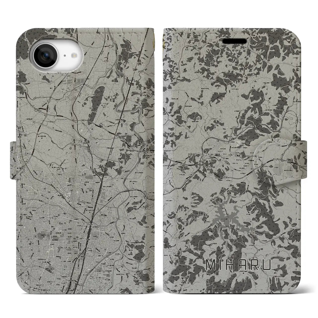 【三春(福島県)】地図柄iPhoneケース(手帳タイプ)