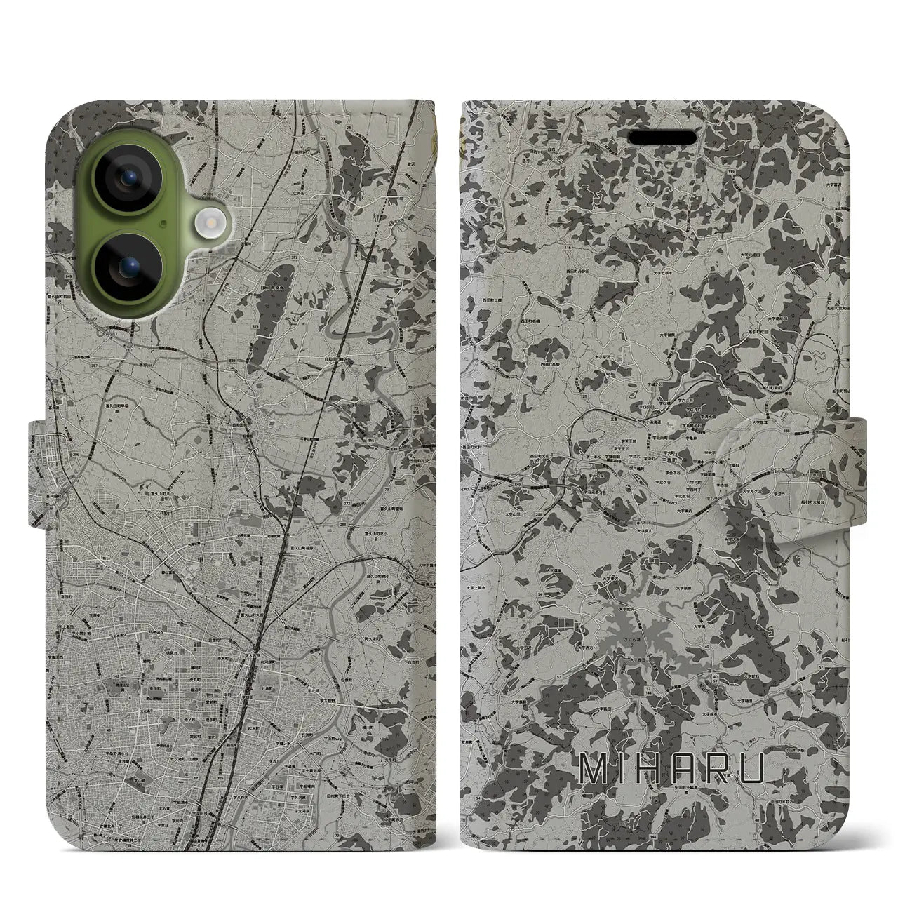 【三春(福島県)】地図柄iPhoneケース(手帳タイプ)