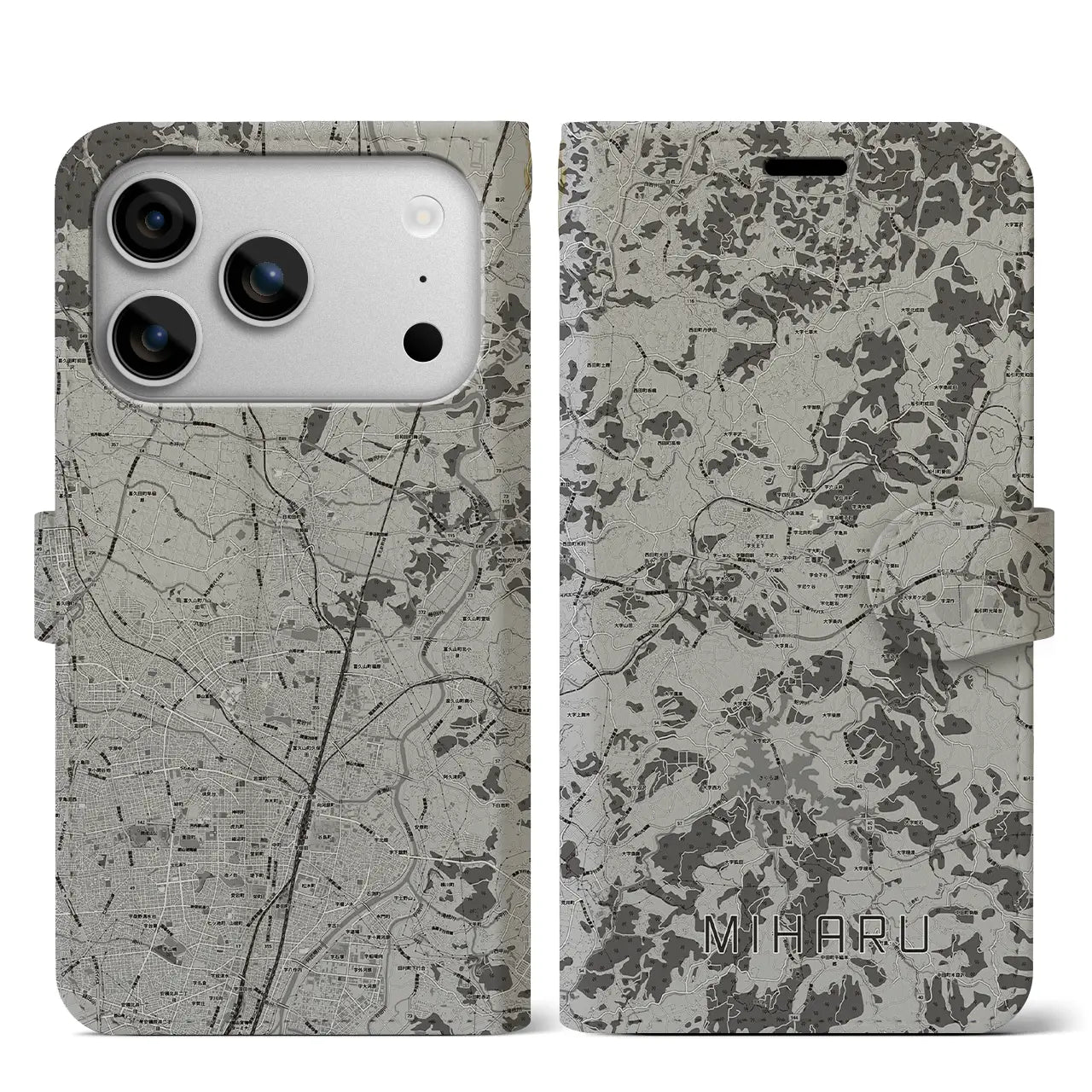 【三春(福島県)】地図柄iPhoneケース(手帳タイプ)