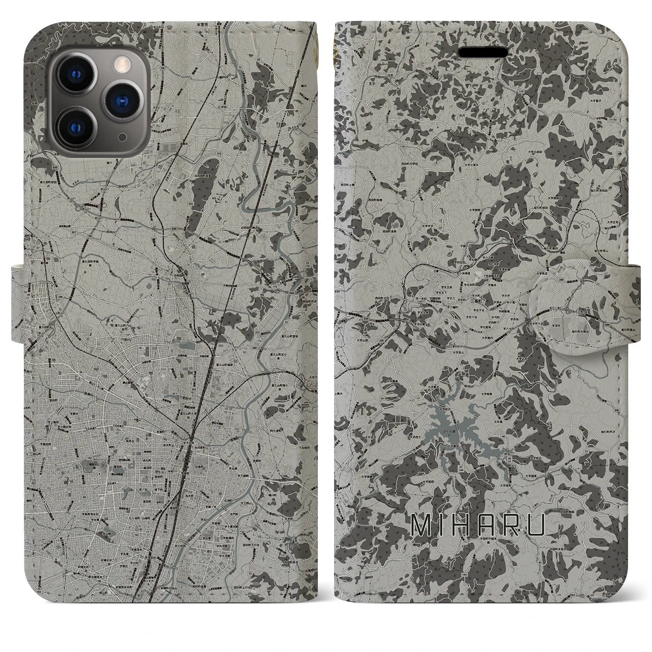 【三春(福島県)】地図柄iPhoneケース(手帳タイプ)