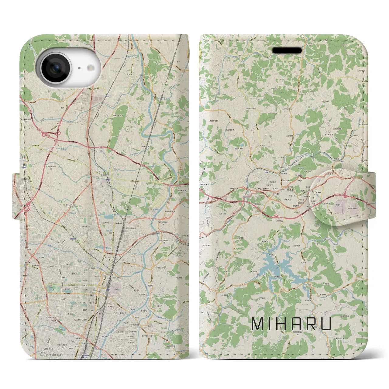 【三春(福島県)】地図柄iPhoneケース(手帳タイプ)