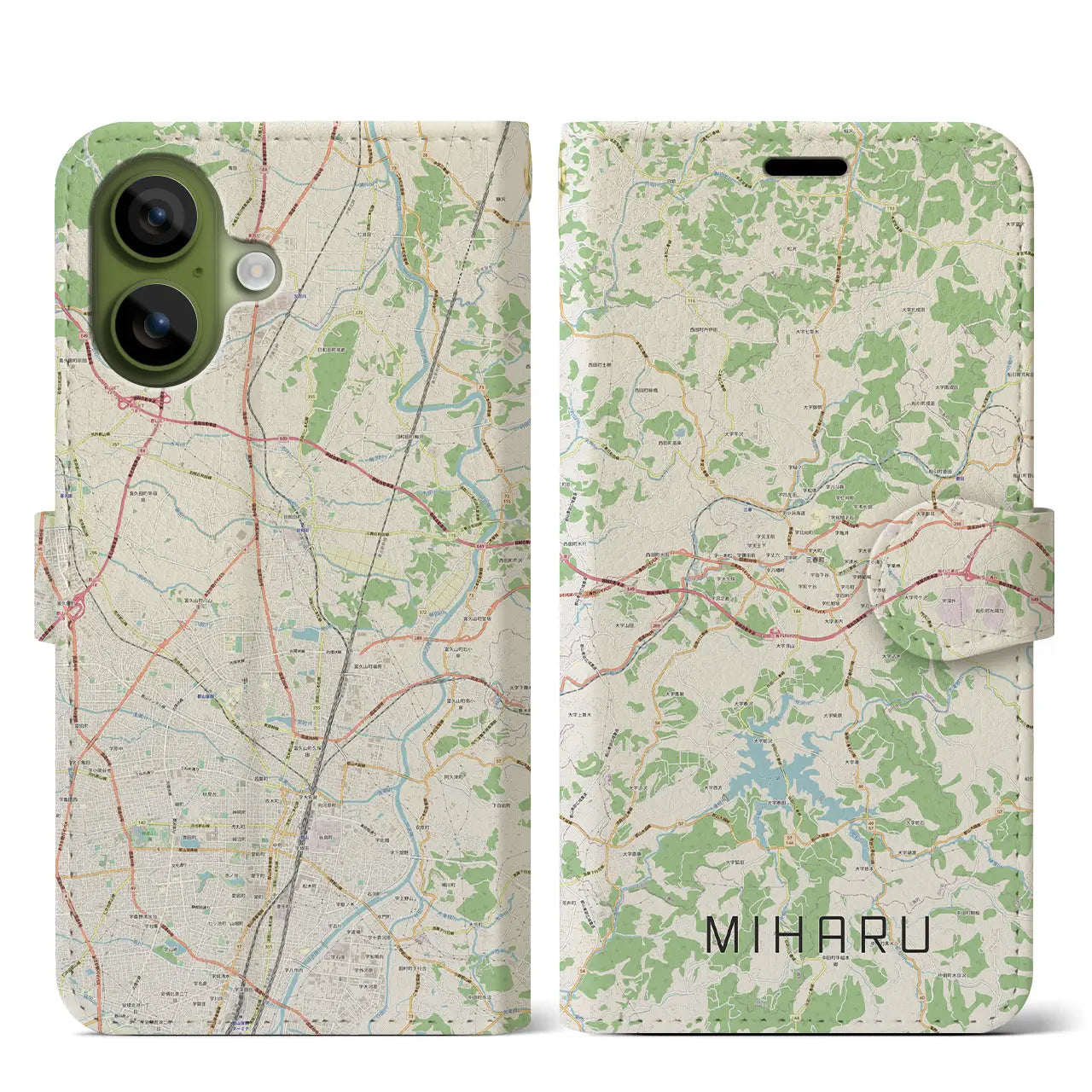 【三春(福島県)】地図柄iPhoneケース(手帳タイプ)モノトーン・iPhone 17 Pro Max 用