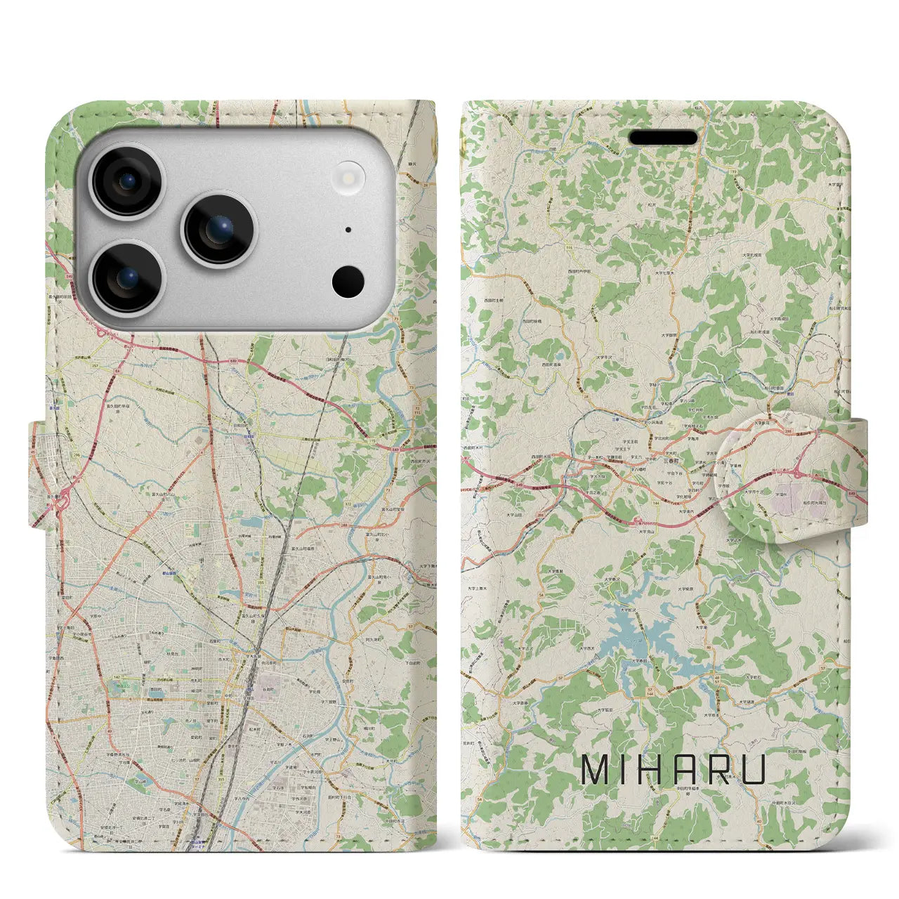 【三春(福島県)】地図柄iPhoneケース(手帳タイプ)