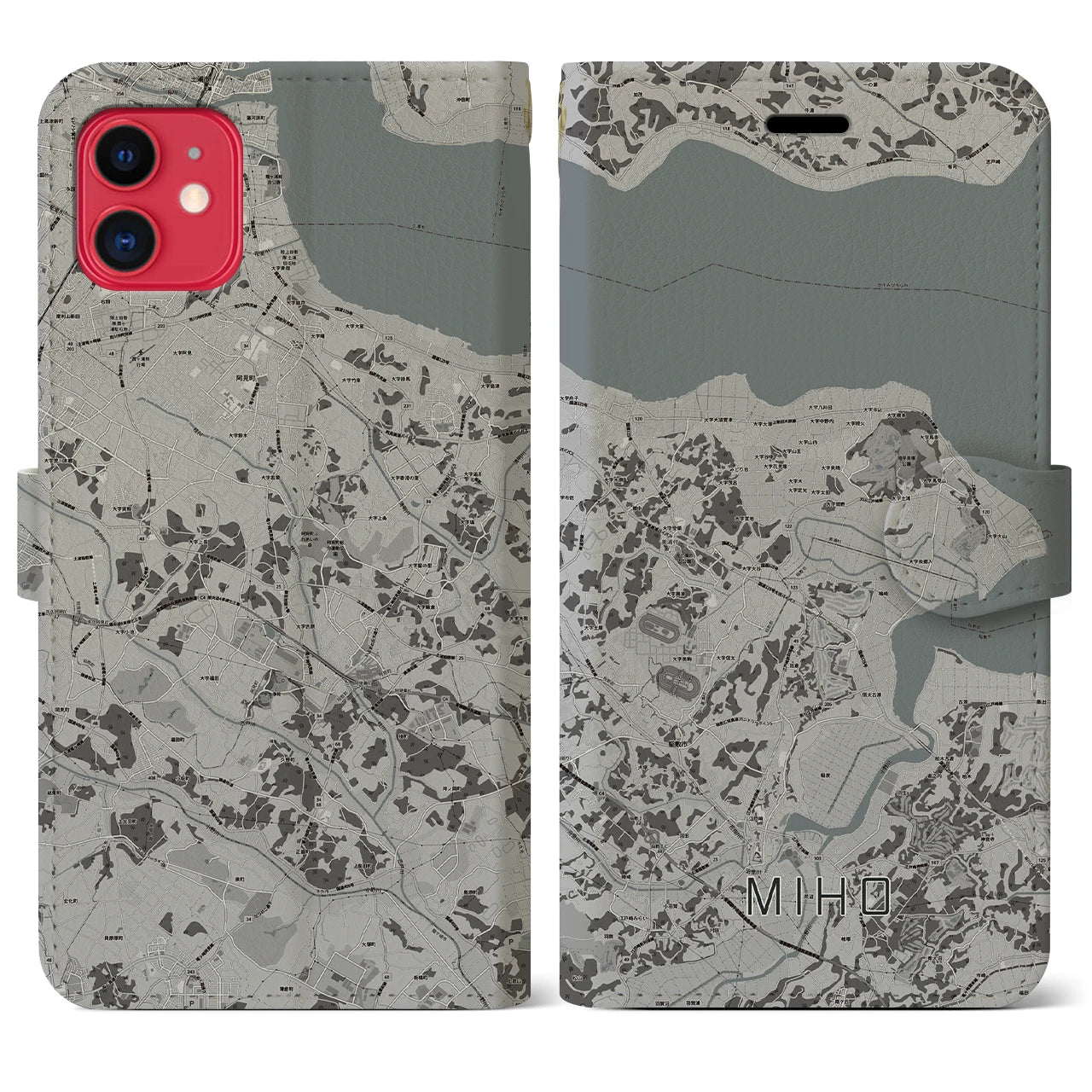 【美浦(茨城県)】地図柄iPhoneケース(手帳タイプ)モノトーン・iPhone 11 用