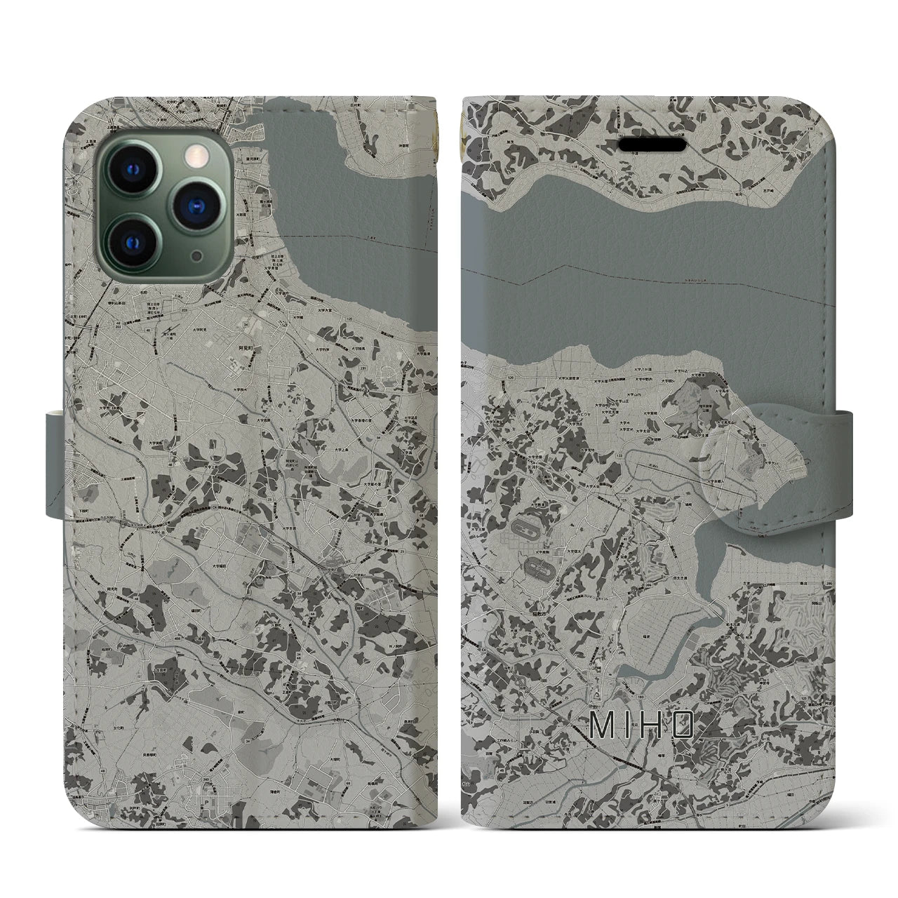 【美浦(茨城県)】地図柄iPhoneケース(手帳タイプ)モノトーン・iPhone 11 Pro 用