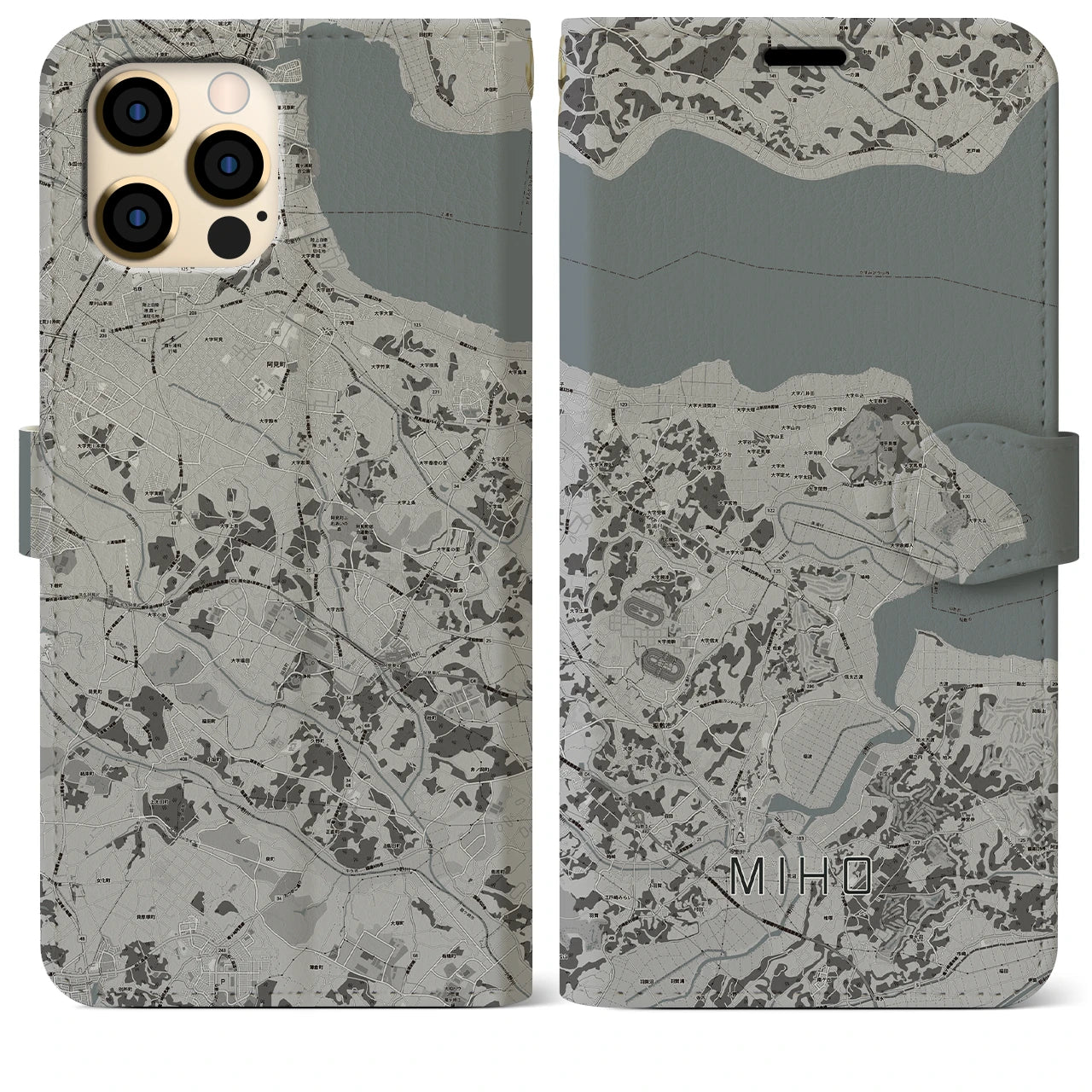 【美浦(茨城県)】地図柄iPhoneケース(手帳タイプ)モノトーン・iPhone 12 Pro Max 用