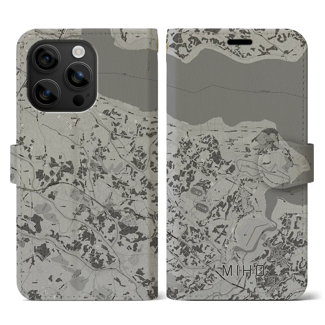 【美浦(茨城県)】地図柄iPhoneケース(手帳タイプ)モノトーン・iPhone 16 用