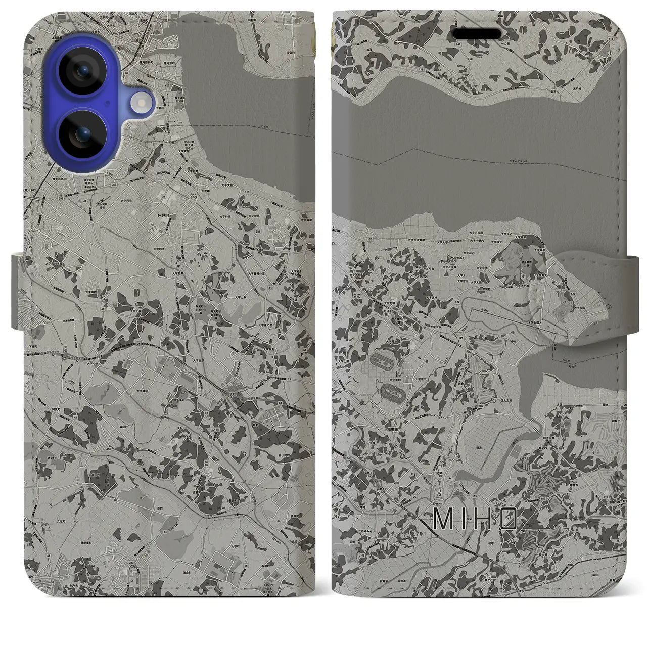 【美浦(茨城県)】地図柄iPhoneケース(手帳タイプ)モノトーン・iPhone 16 Pro Max 用