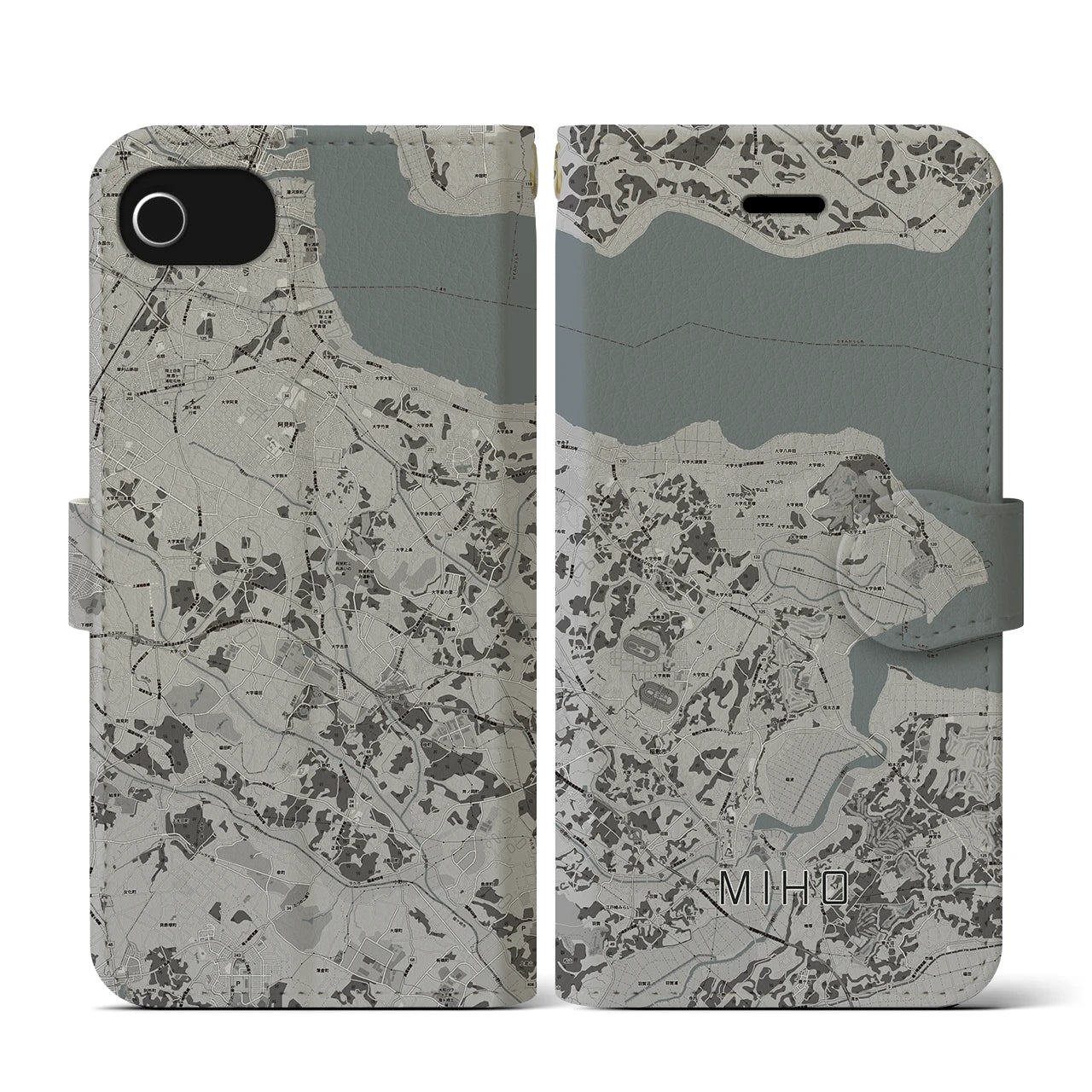 【美浦(茨城県)】地図柄iPhoneケース(手帳タイプ)モノトーン・iPhone SE(第3 / 第2世代) / 8 / 7 / 6s / 6 用