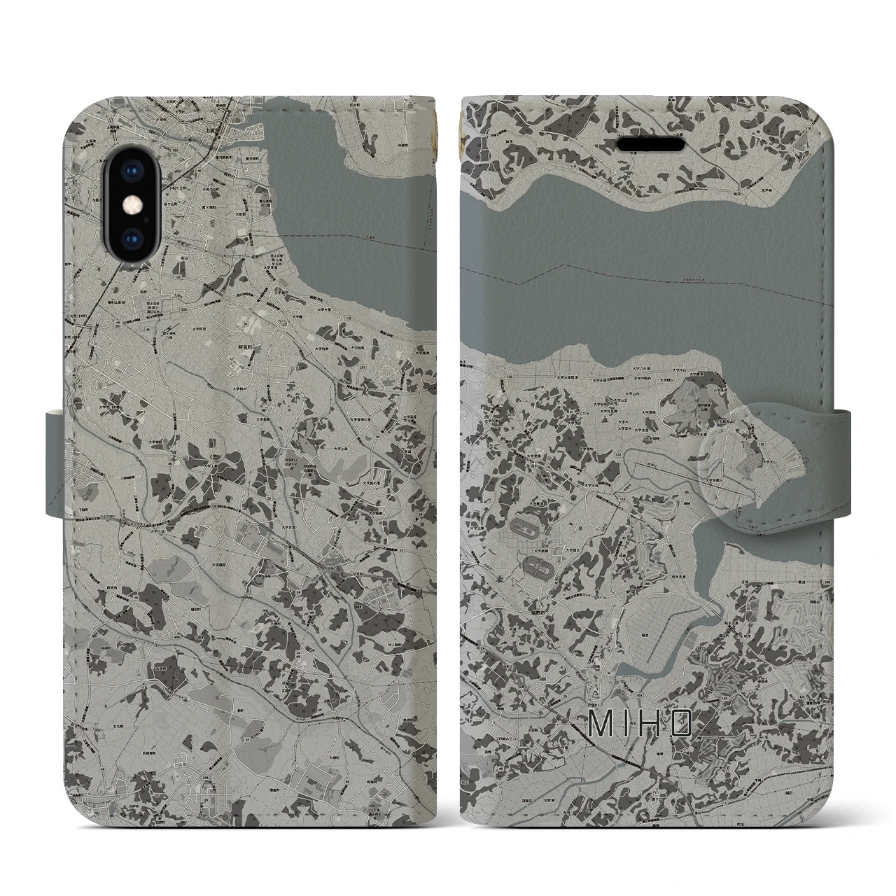 【美浦(茨城県)】地図柄iPhoneケース(手帳タイプ)モノトーン・iPhone XS / X 用