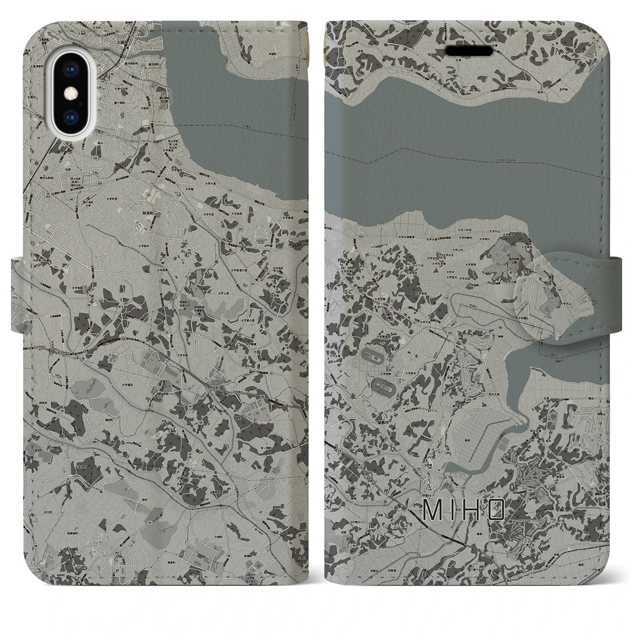 【美浦(茨城県)】地図柄iPhoneケース(手帳タイプ)モノトーン・iPhone XS Max 用