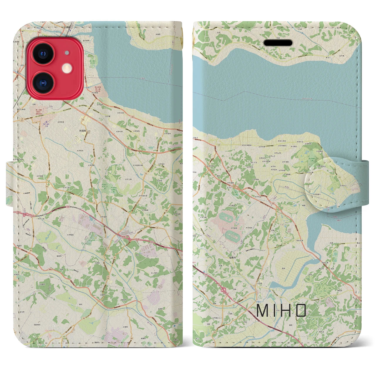 【美浦(茨城県)】地図柄iPhoneケース(手帳タイプ)ナチュラル・iPhone 11 用