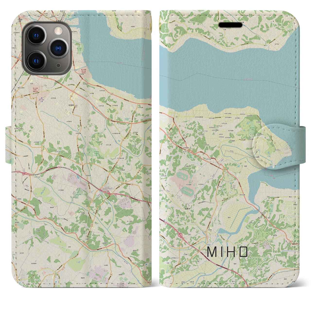 【美浦(茨城県)】地図柄iPhoneケース(手帳タイプ)ナチュラル・iPhone 11 Pro Max 用