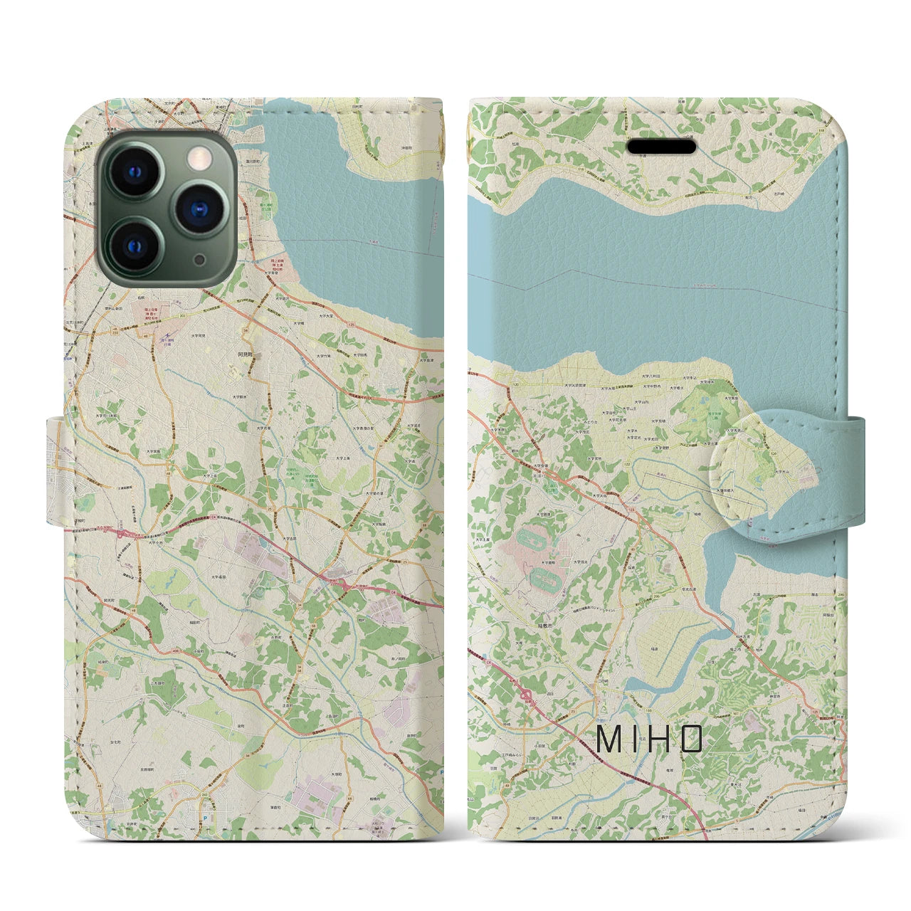 【美浦(茨城県)】地図柄iPhoneケース(手帳タイプ)ナチュラル・iPhone 11 Pro 用