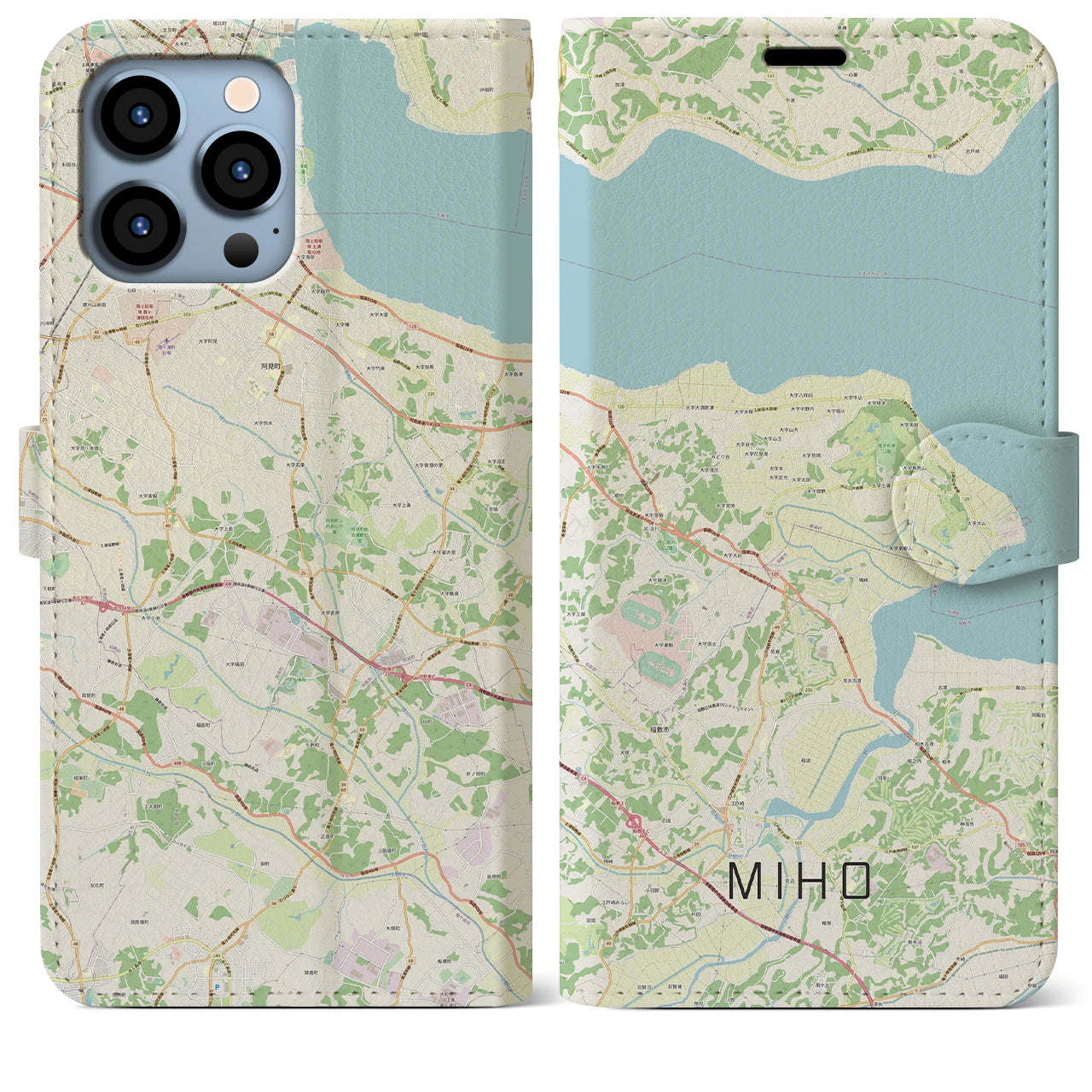 【美浦(茨城県)】地図柄iPhoneケース(手帳タイプ)ナチュラル・iPhone 13 Pro Max 用