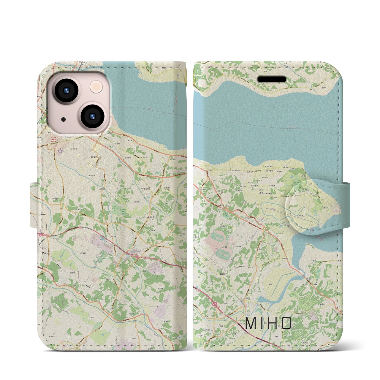 【美浦(茨城県)】地図柄iPhoneケース(手帳タイプ)ナチュラル・iPhone 13 mini 用
