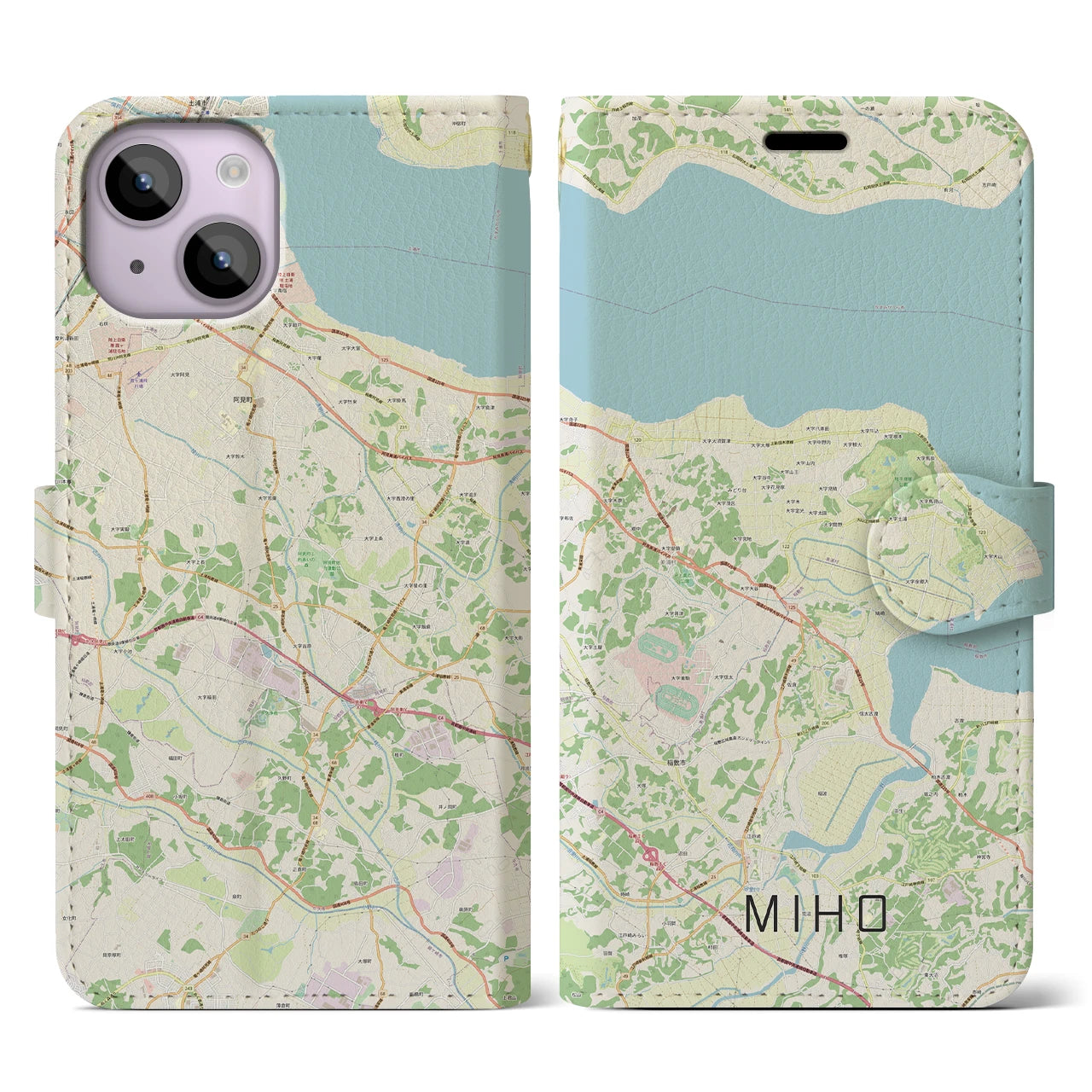 【美浦(茨城県)】地図柄iPhoneケース(手帳タイプ)ナチュラル・iPhone 14 用