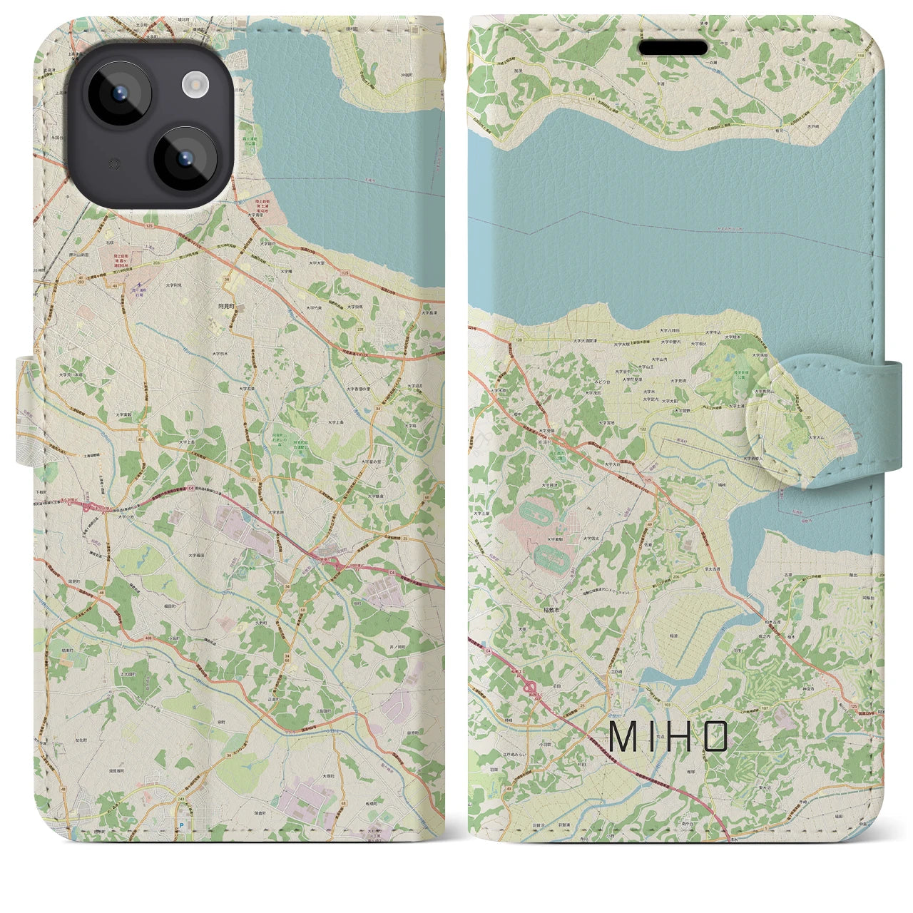 【美浦(茨城県)】地図柄iPhoneケース(手帳タイプ)ナチュラル・iPhone 14 Plus 用