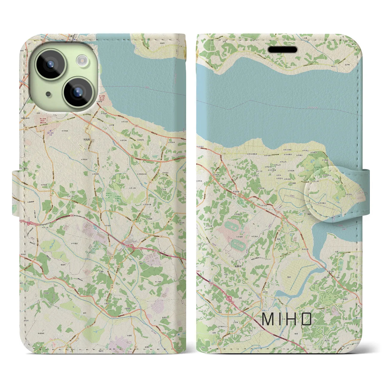 【美浦(茨城県)】地図柄iPhoneケース(手帳タイプ)ナチュラル・iPhone 15 用