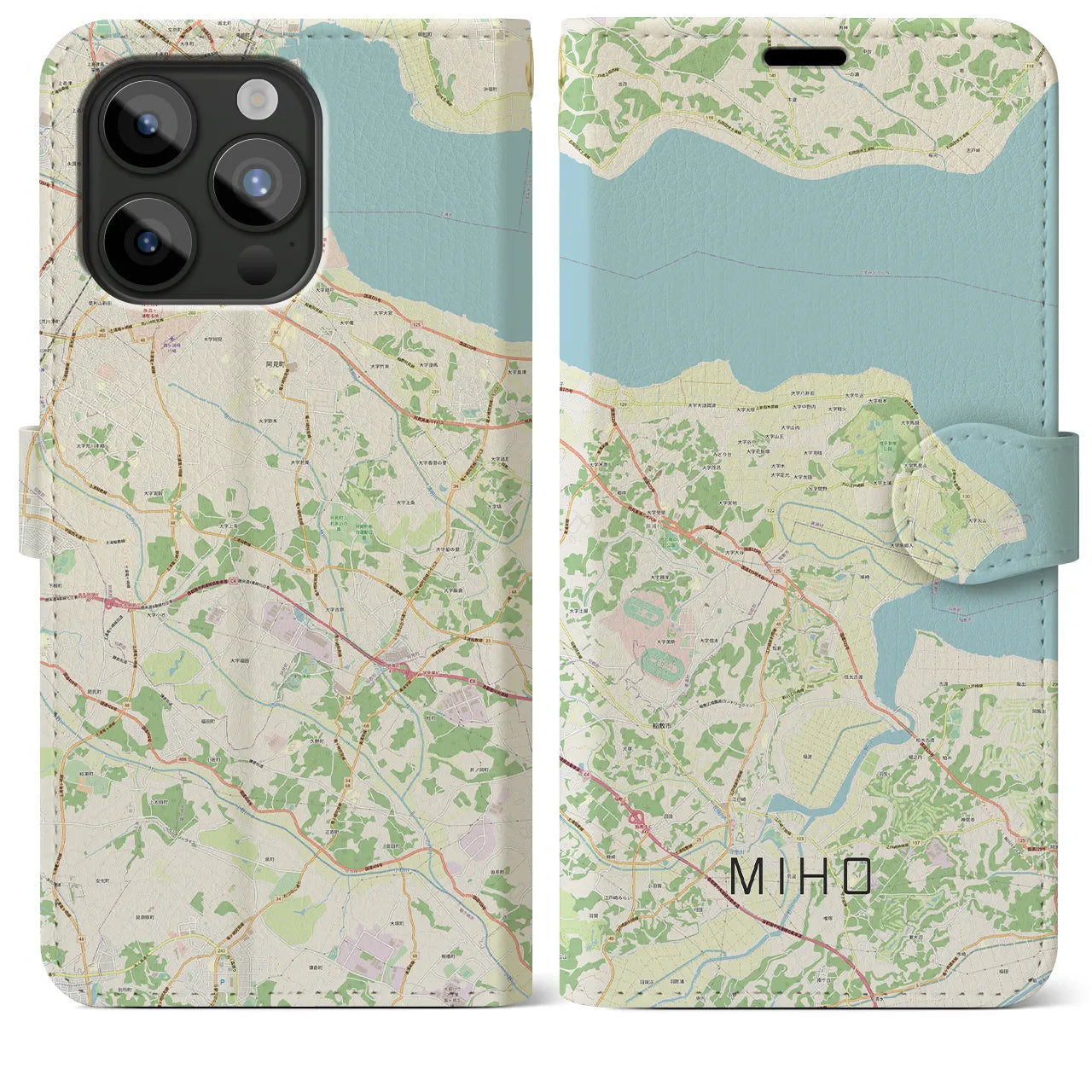 【美浦(茨城県)】地図柄iPhoneケース(手帳タイプ)ナチュラル・iPhone 15 Pro Max 用