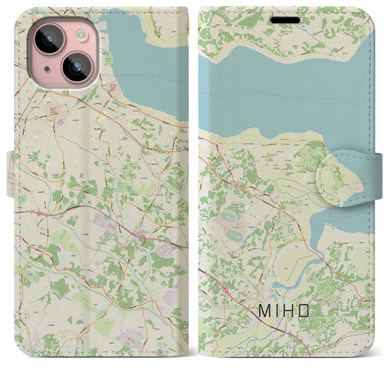 【美浦(茨城県)】地図柄iPhoneケース(手帳タイプ)ナチュラル・iPhone 15 Plus 用